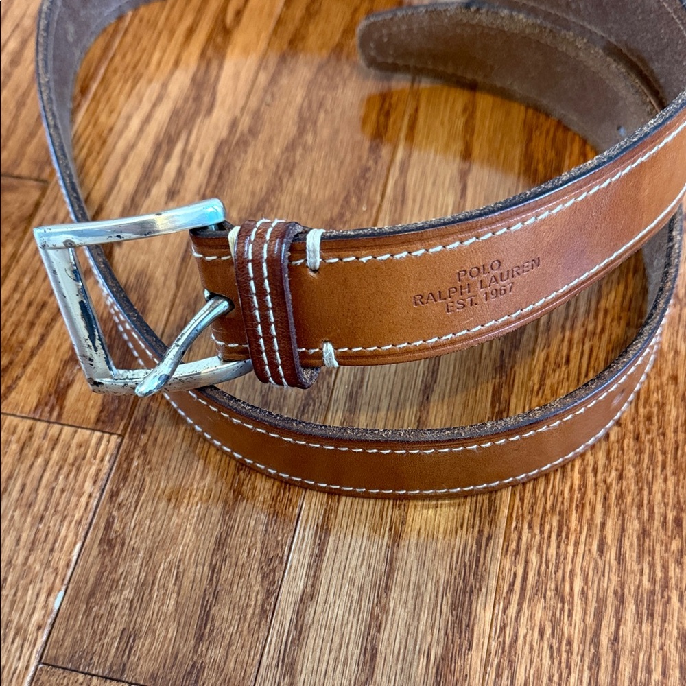 Polo by Ralph Lauren Brown Leather Belt with Silver Buckle
